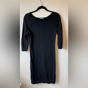 Elegant Black Women's 3/4 sleeve Cashmere blend Short Sweater Dress